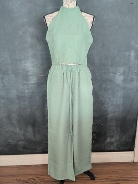 Women's Sage Green Two-Piece Halter Pants suit